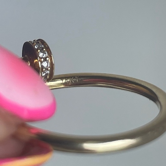 14K Gold Nail Design Ring with Diamonds - Picture 6 of 6